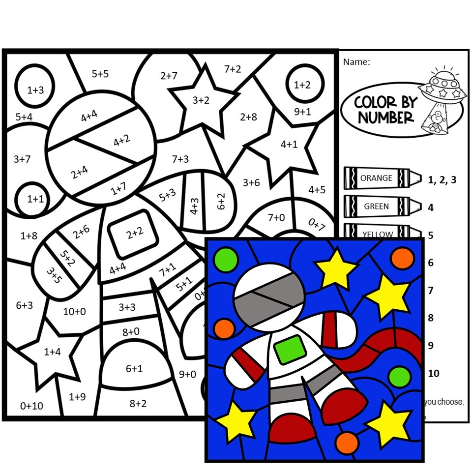 SPACE THEME ADDITION COLOR BY NUMBER Made By Teachers SPACE THEME ADDITION COLOR BY NUMBER Made By Teachers