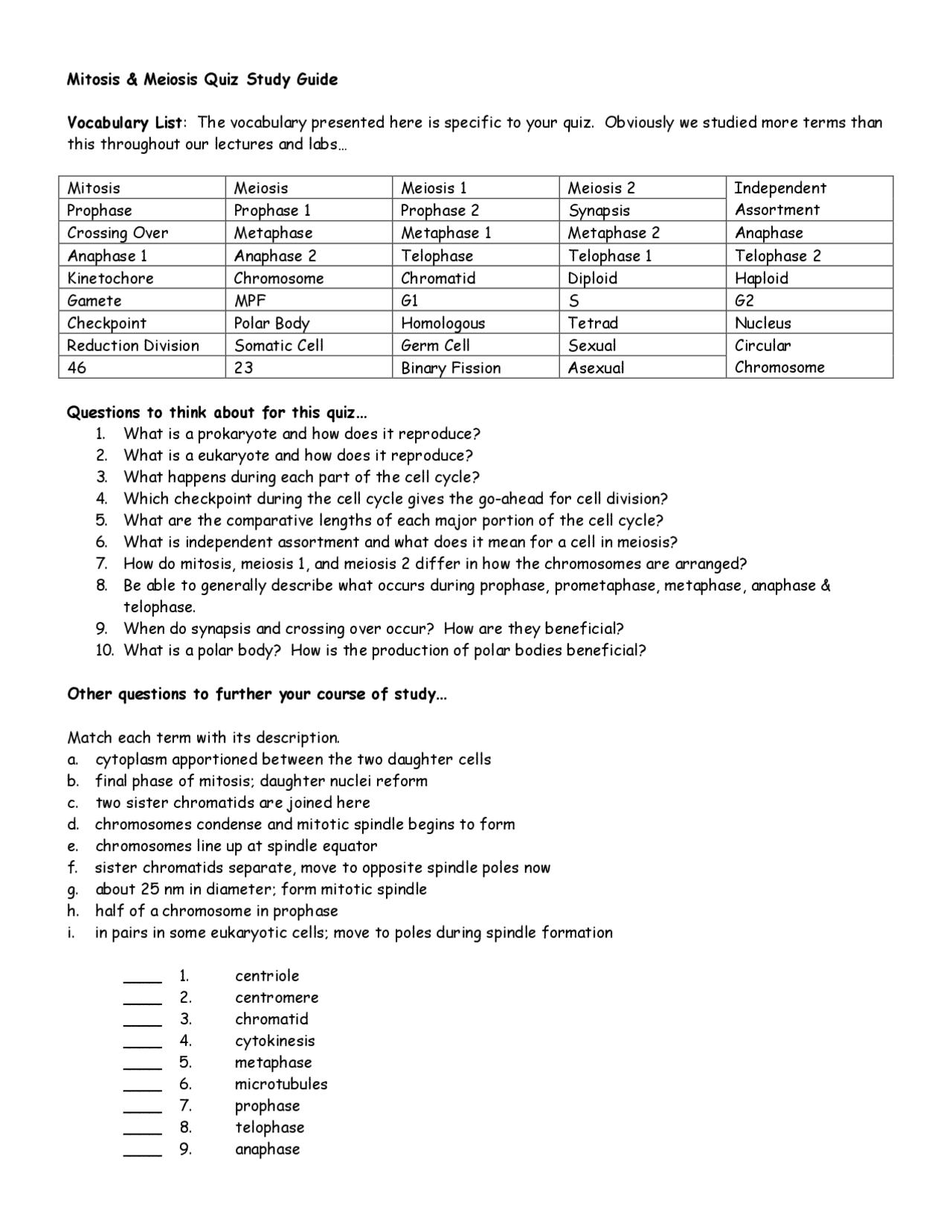 Stages Of Mitosis And Meiosis Study Guide Worksheet Key Exercises Cell Biology Docsity Stages Of Mitosis And Meiosis Study Guide Worksheet Key Exercises Cell Biology Docsity
