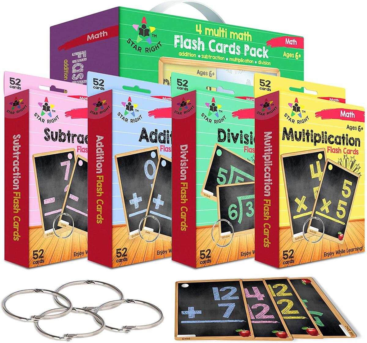 Star Right Math Flash Cards Set Addition Subtraction Division Multiplication 4 Rings Walmart Business Supplies