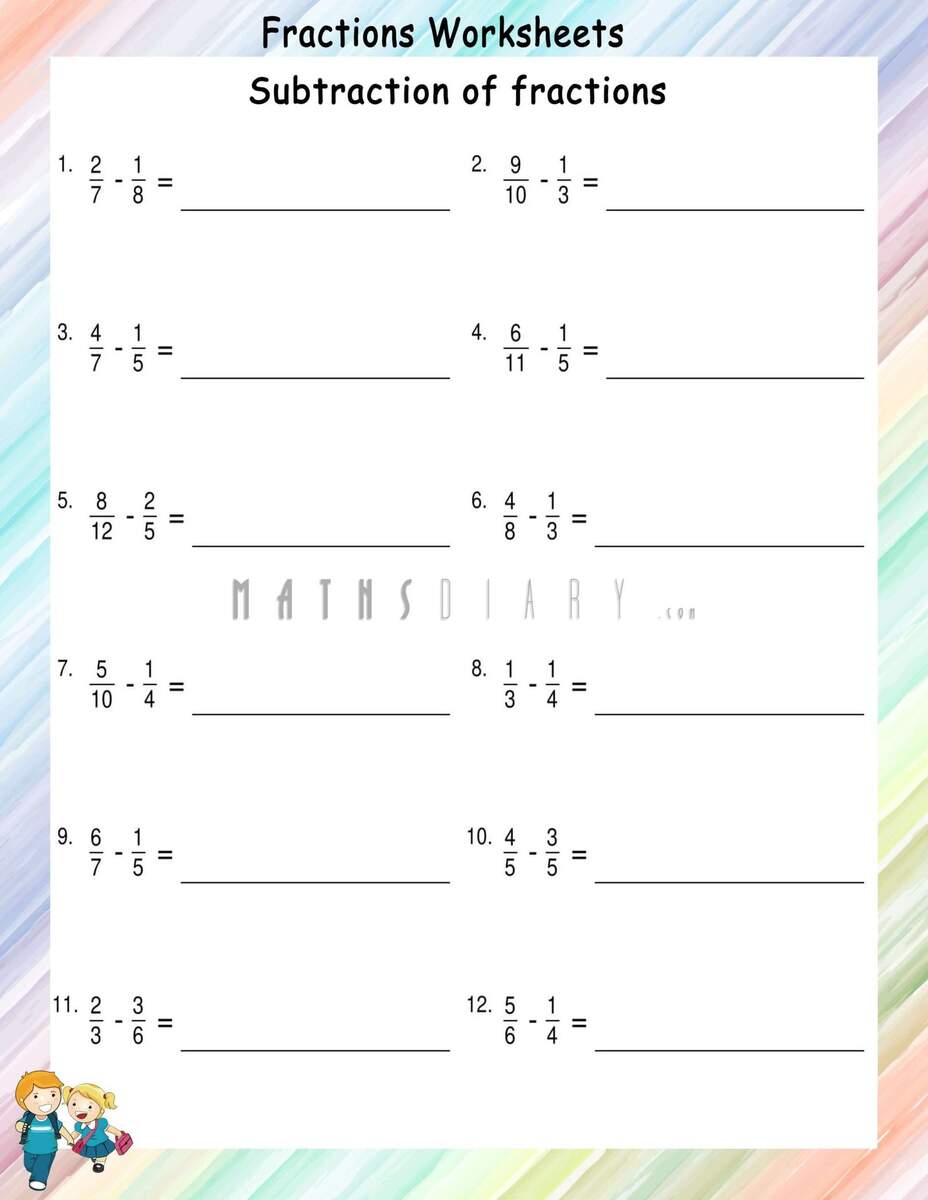 Subtracting Unlike Fractions Worksheets Math Worksheets MathsDiary Adding Subtracting Fractions Worksheets