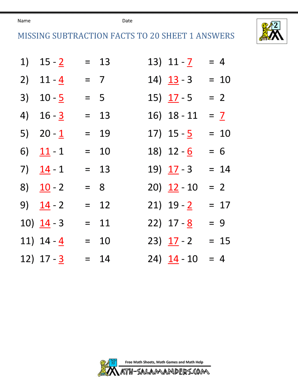 Picture Subtraction Subtraction Up To 20 Made By Teachers