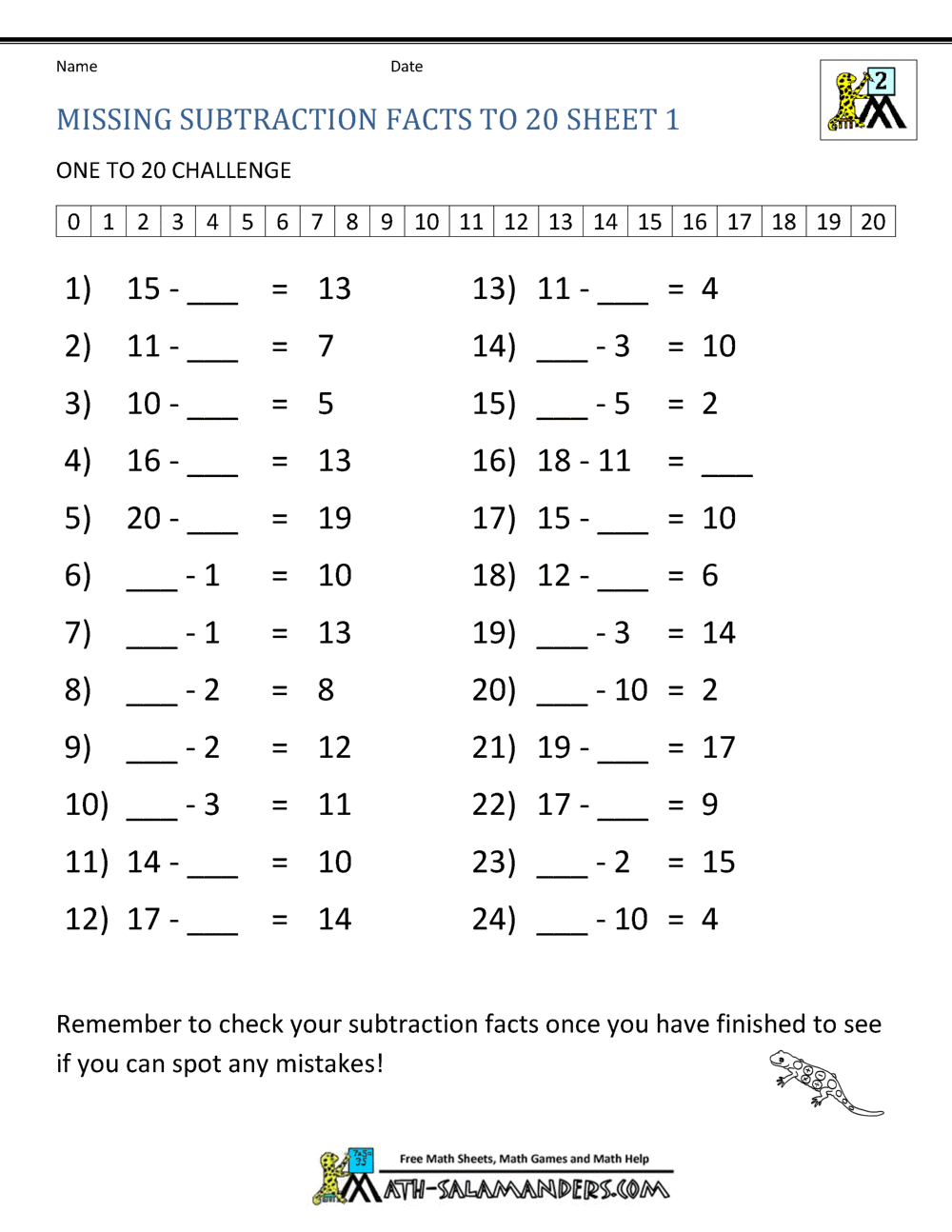 1st Grade Subtraction Worksheets