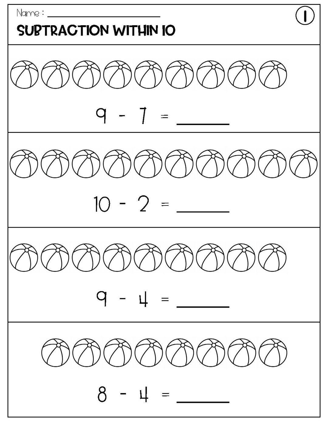 Subtraction Within 10 With Pictures Worksheets Etsy
