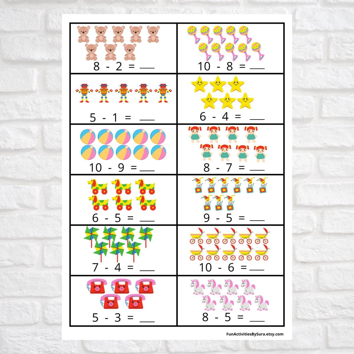 Subtraction Worksheets EYFS Maths Activity Digital Download Etsy