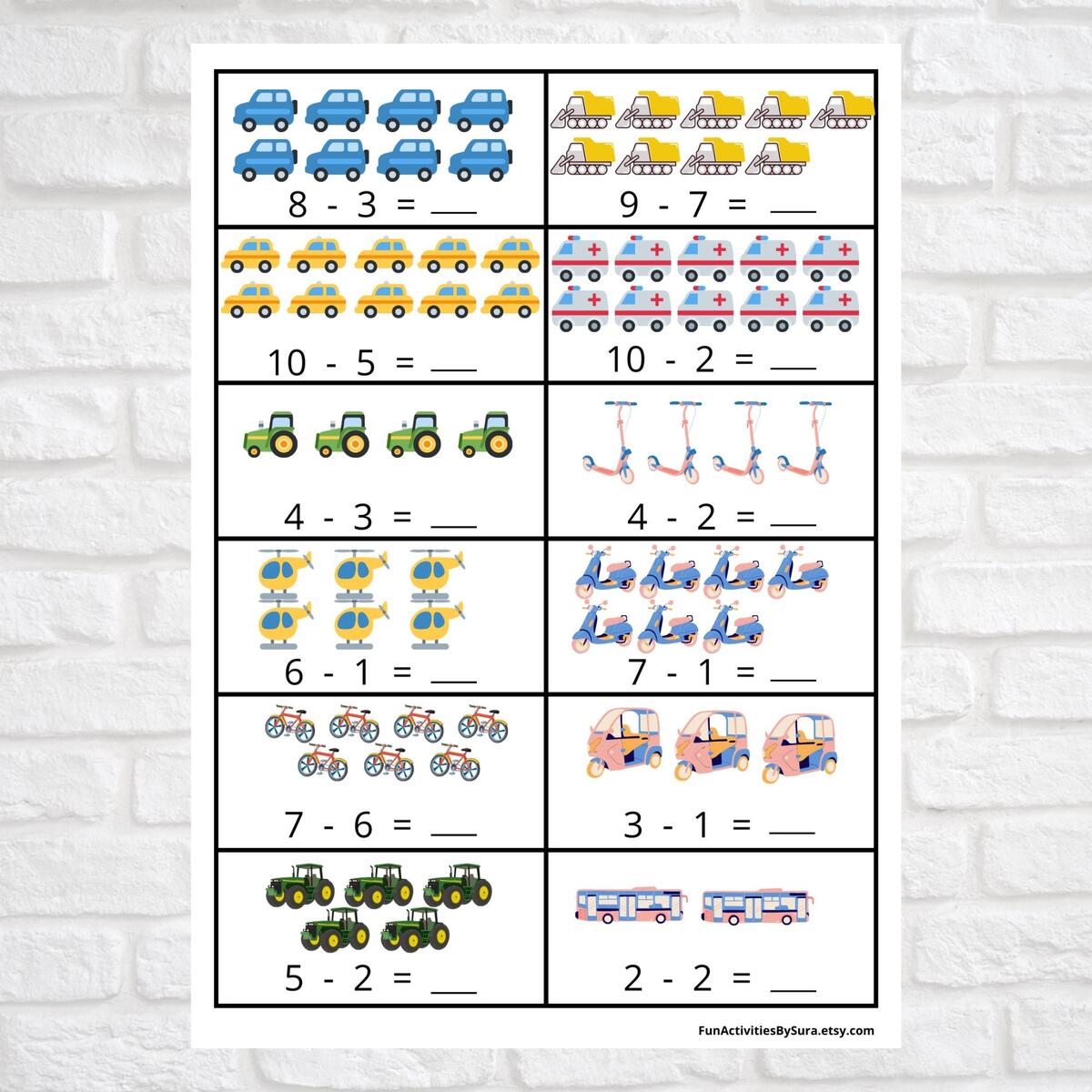 Subtraction Worksheets EYFS Maths Activity Digital Download Etsy
