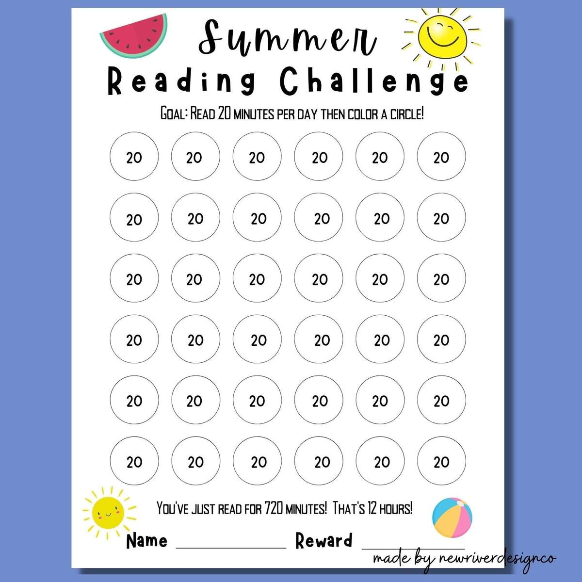 Summer Reading Tracker For Kids 30 minute Challenge digital Download Etsy Israel