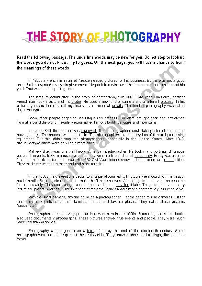 The Story Of Photography ESL Worksheet By Frankalf