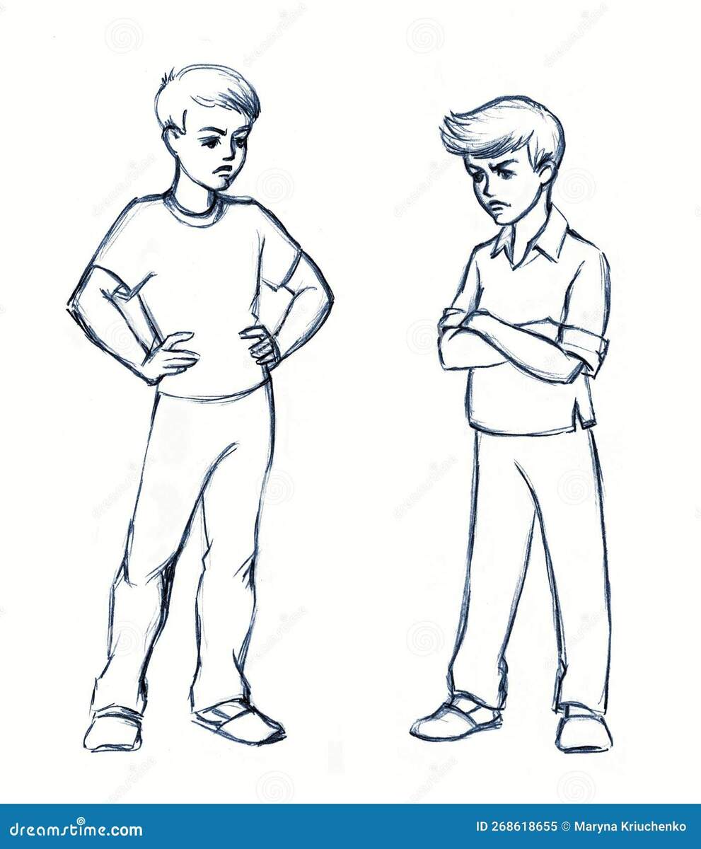 The Two Boys Quarreled Pencil Drawing Stock Illustration Illustration Of Human Friend 268618655