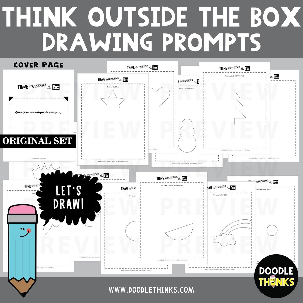 Think OUTSIDE The Box Finish The Picture Drawing Prompts Doodle Art Activities