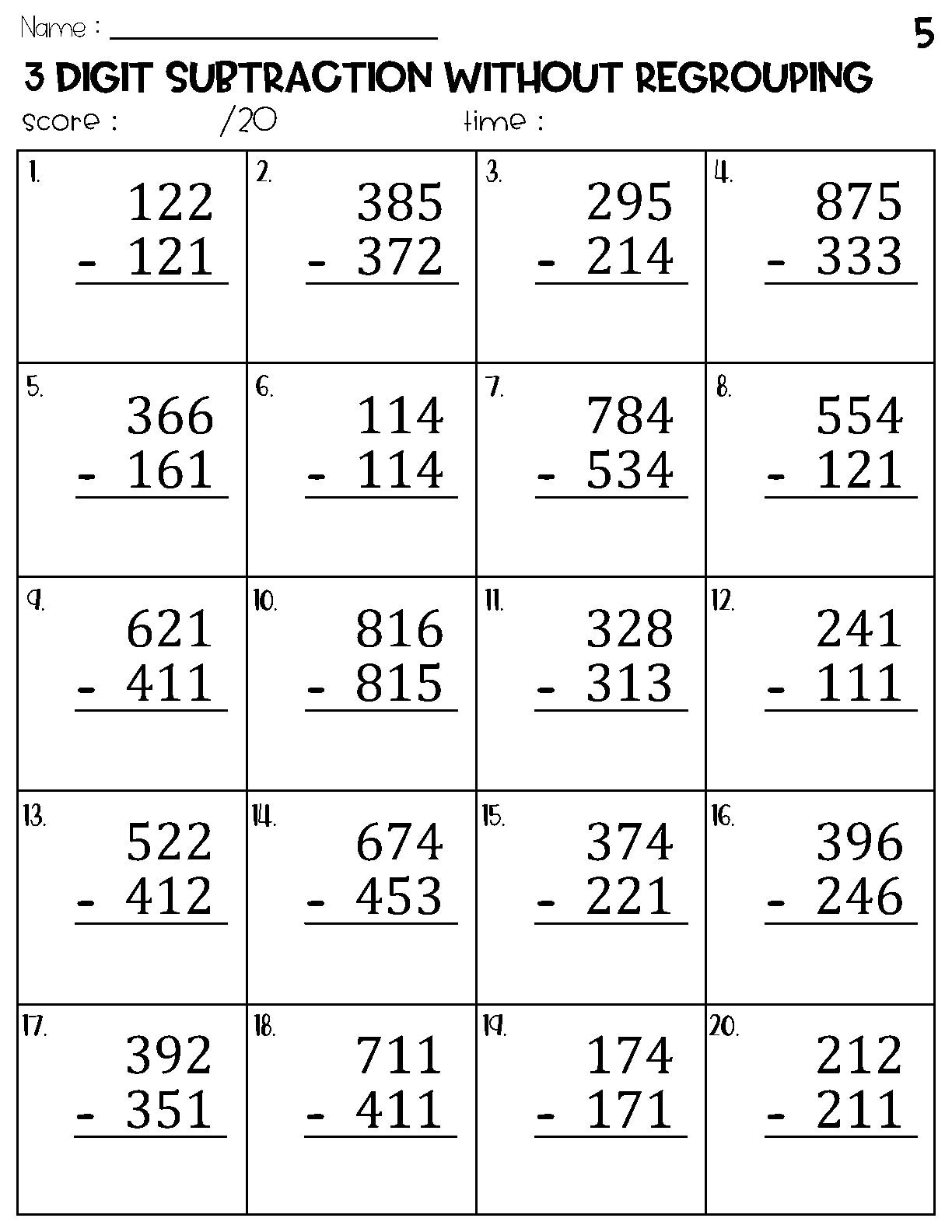 Three Digit Subtraction Without Regrouping Worksheets Etsy Three Digit Subtraction Without Regrouping Worksheets Etsy