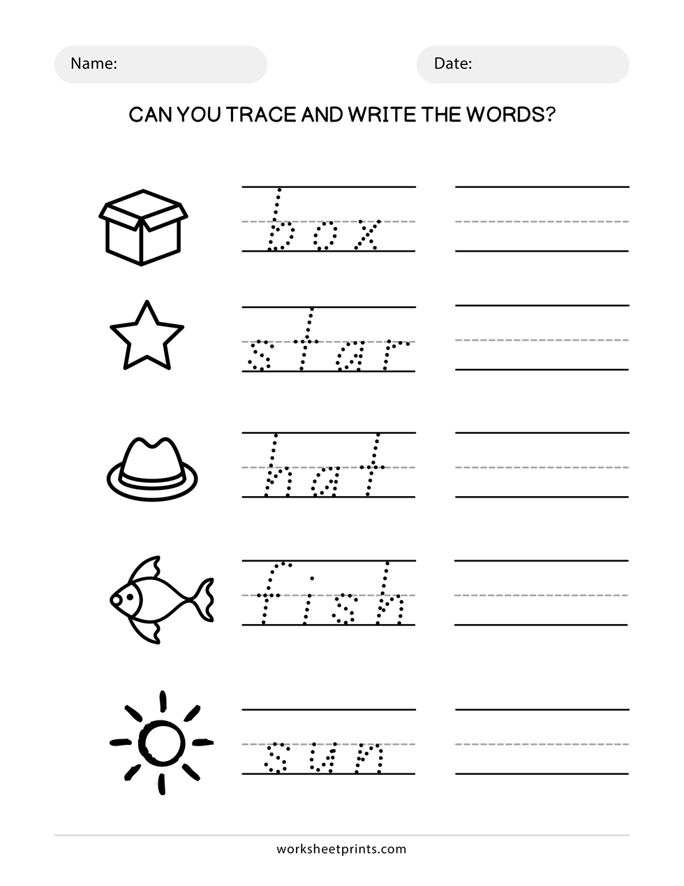 Trace And Write Words Spelling Worksheets Trace And Write Words Spelling Worksheets