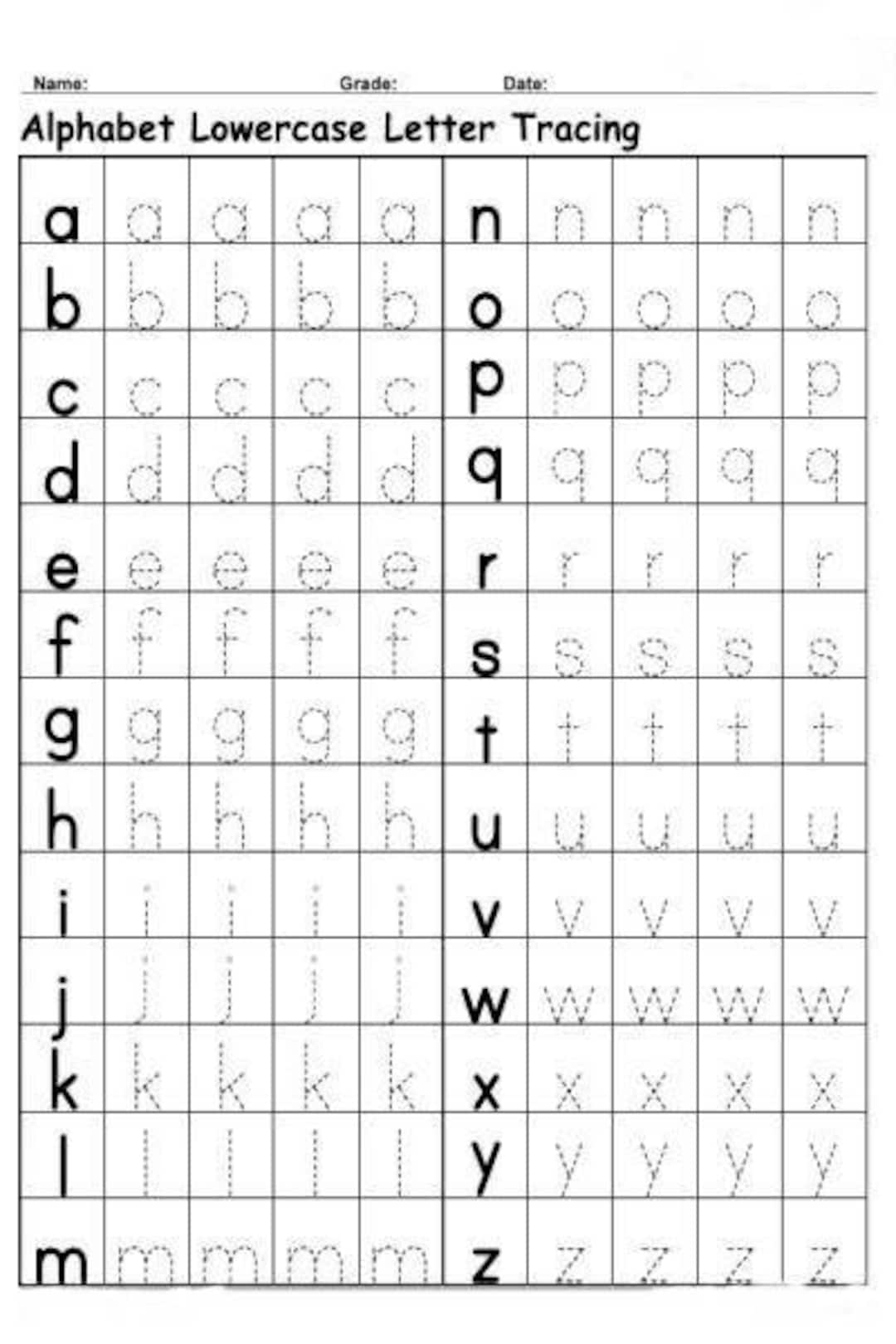 Alphabet Tracing Worksheets Lowercase Handwriting Practice PDF Etsy