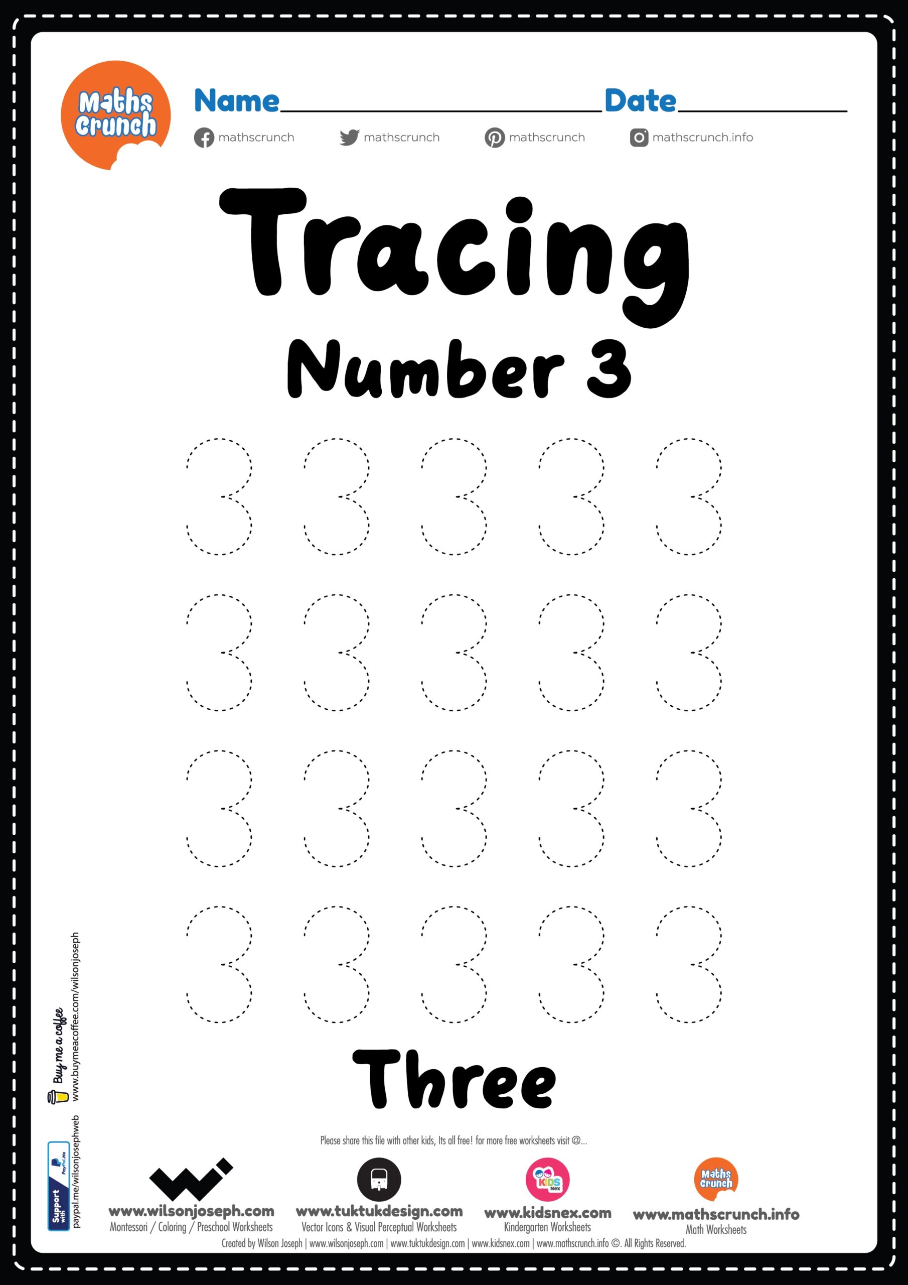 Tracing Number 3 Kindergarten Worksheet Free Printable PDF Tracing Number 3 Kindergarten Worksheet Free Printable PDF