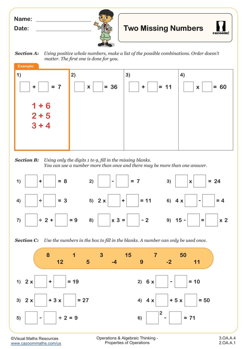 Two Missing Numbers Worksheet Fun And Engaging 3rd Grade And 2nd Grade Algebra EEF Worksheet Cazoom Math Two Missing Numbers Worksheet Fun And Engaging 3rd Grade And 2nd Grade Algebra EEF Worksheet Cazoom Math