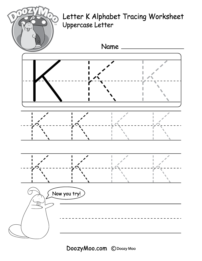 Uppercase Letter K Tracing Worksheet Doozy Moo Free Letter K Tracing Worksheet Printable Dinosaur Themed Sly Spoon