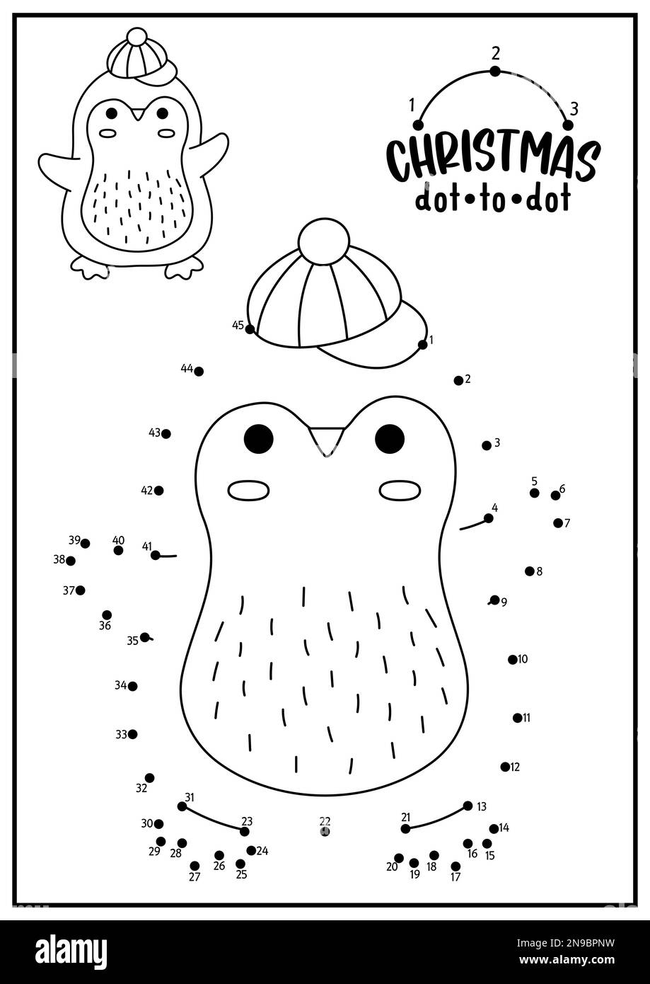 Vector Christmas Dot To Dot And Color Activity With Cute Kawaii Penguin Winter Holiday Connect The Dots Game For Children With Funny Animal New Year Stock Vector Image Art Alamy