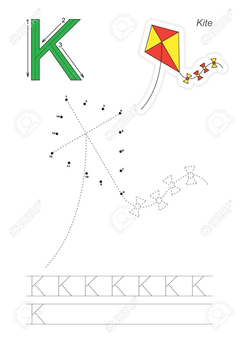 Vector Exercise Illustrated Alphabet Learn Handwriting Connect Dots By Numbers Tracing Worksheet For Letter K Royalty Free SVG Cliparts Vectors And Stock Illustration Image 54172013