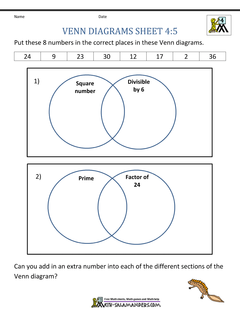 Venn Diagram Worksheet 4th Grade