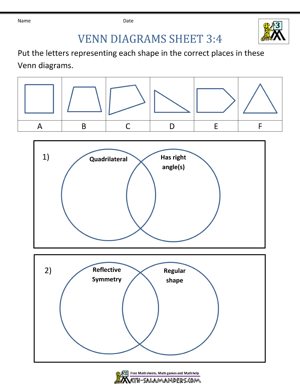 Venn Diagram Worksheets 3rd Grade