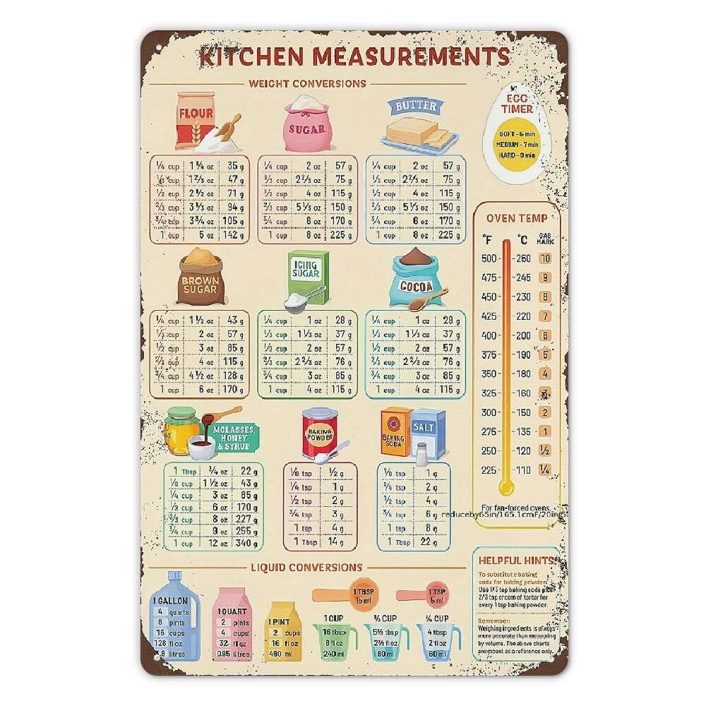 Vintage Kitchen Conversion Chart Metal Sign Easy Cooking Baking Guide Cute Tin Wall Decor For Home Bedroom Kitchen Bar Cafe Indoor Outdoor Use Walmart