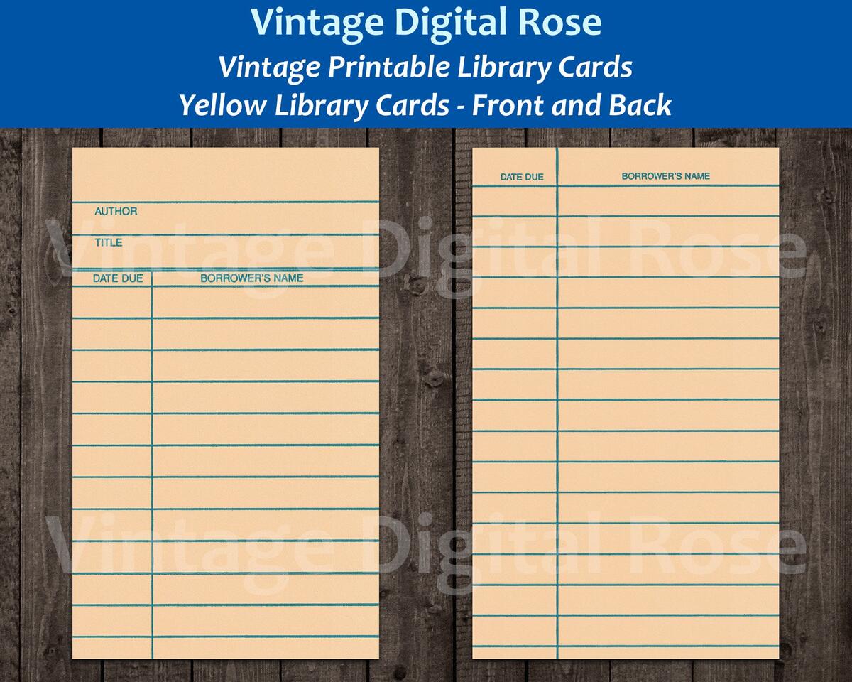 Vintage Printable Yellow Library Card Front And Back Digital Collage Sheet JPG Format Etsy