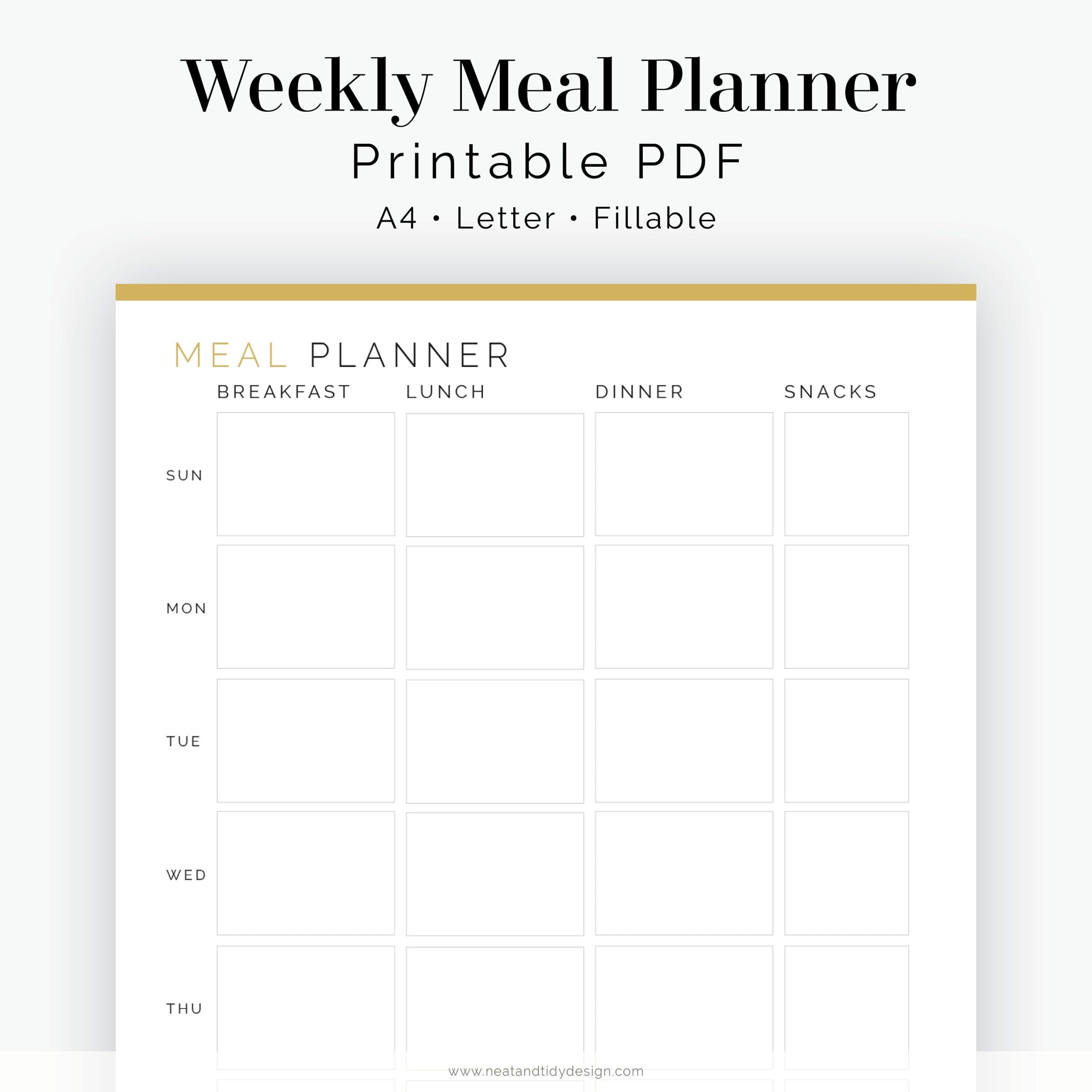 Weekly Meal Planner Sunday Or Monday Start Fillable Printable PDF Meal Planning Menu Plan Household Binder Instant Download Etsy