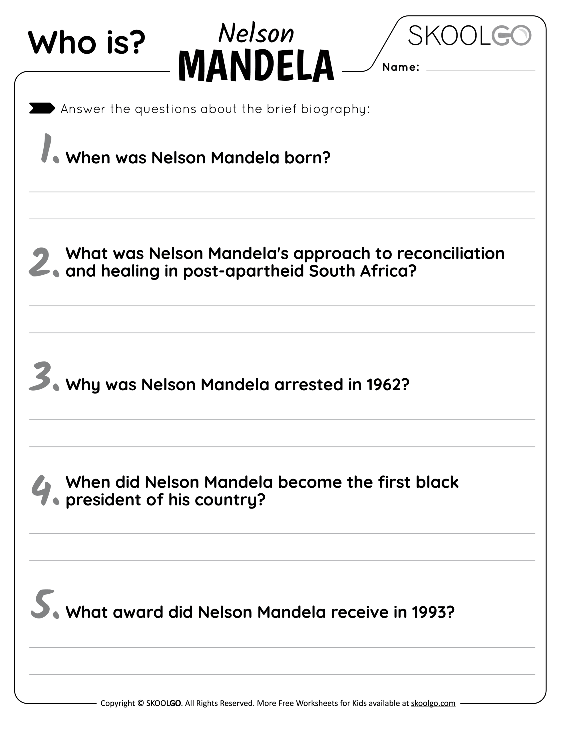 Who Is Nelson Mandela Free Worksheet For Kids SKOOLGO