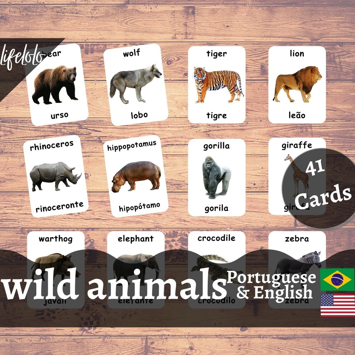 Wild Animals PORTUGUESE Version English Bilingual Cards 41 Portuguese Flash Cards Homeschooling Montessori Portuguese Printable Etsy Farm Animals Brazilian PORTUGUESE English Bilingual Cards 27 Portuguese Language Cards Homeschooling Digital Download Etsy