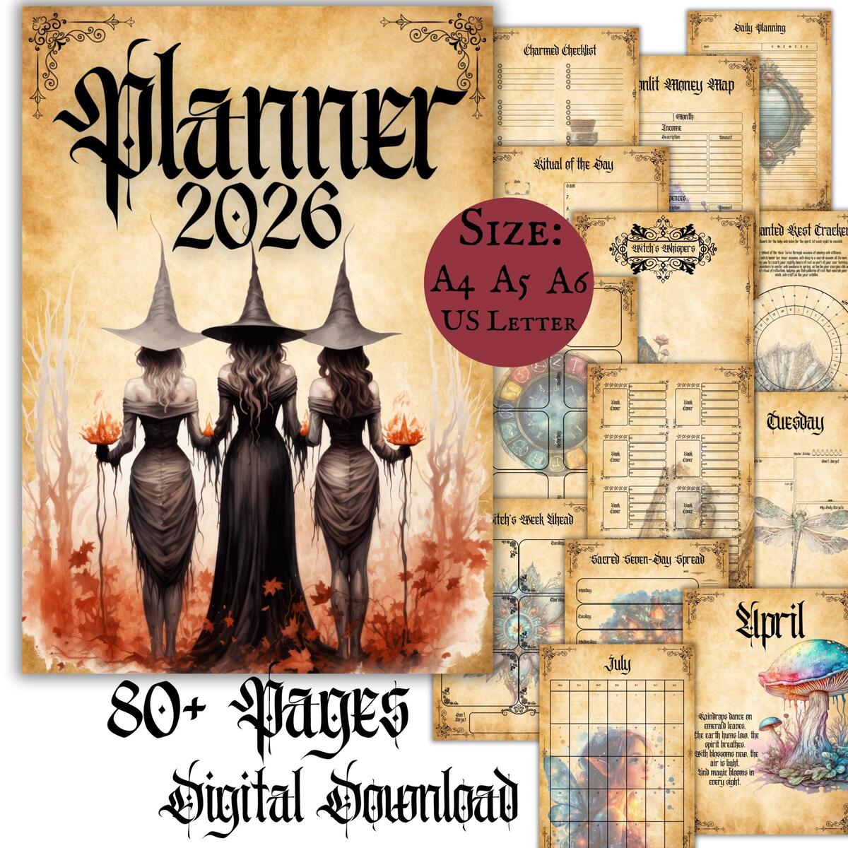 Witchy Planner 2026 Pagan Calendar 2026 Digital Download Pages Grimoire Pages Printable Witch Core Downloadable Planner Witchcraft Journal Etsy