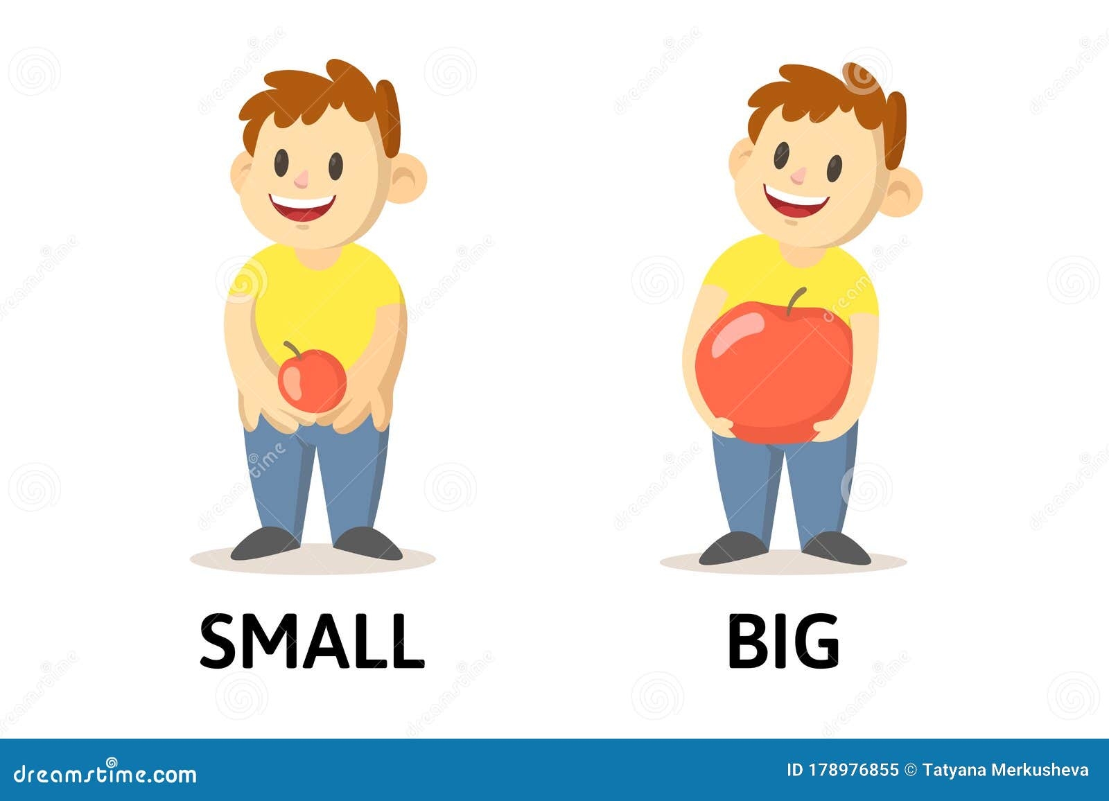 Words Small And Big Flashcard With Cartoon Characters Opposite Adjectives Explanation Card Flat Vector Illustration Stock Vector Illustration Of Flat Isolated 178976855