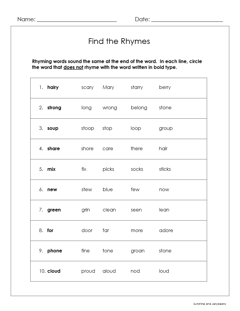 Words That Rhyme 3 Worksheets Grades 2 3 Great Practice CCSS Made By Teachers