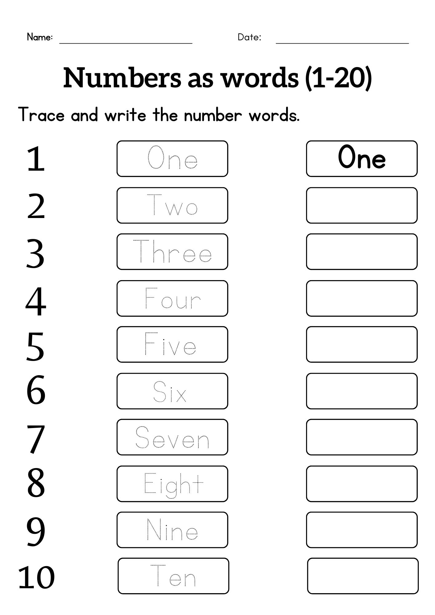 Writing Number Names 1 To 20 Worksheet Tracing Number Words For Grade 1 Or 2 Made By Teachers Kindergarten Numbers In Words 1 30 Worksheets Free Coloring Pages PDF Printables And Worksheets Lesson Tutor